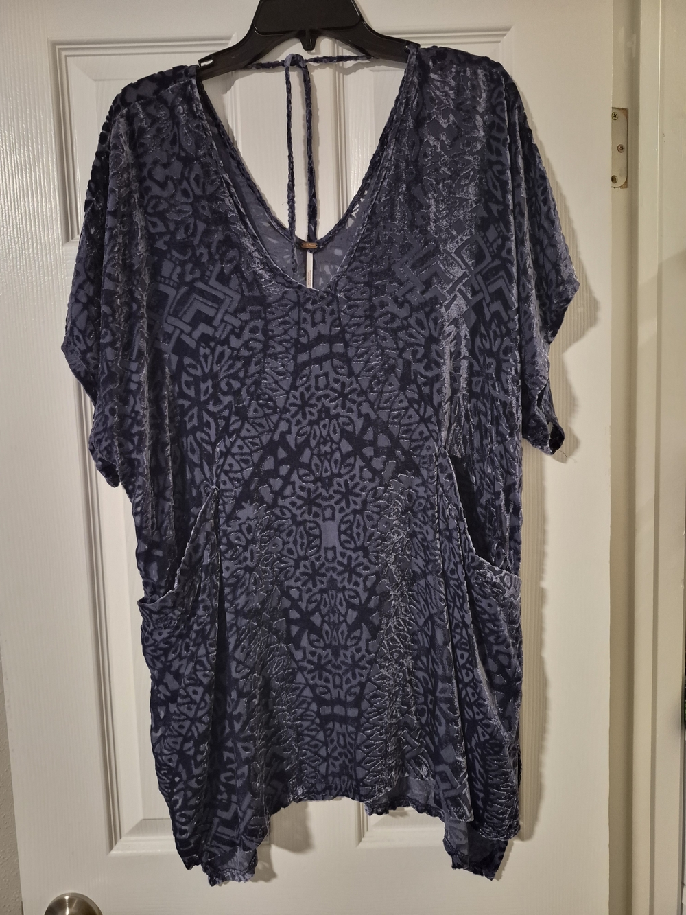 Free People Velvet Burnout Tunic Top In Muted Blue Size Small Excellent Conditio